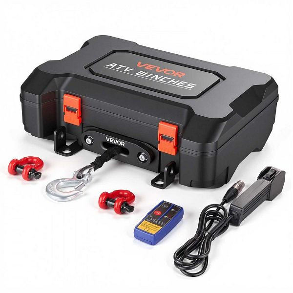VEVOR Elektrische 12V Seilwinde 1587kg, mit Fernbedienung, Synthetikseil, Schäkelhaken, für ATV UTV Offroad, DHBXSATVJP35II7MM001V9