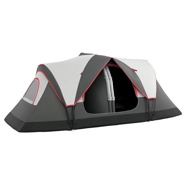 Outsunny Campingzelt, 2 Räume, Trennwand, für 6-8 Personen, Regenschutz, Grau, A20-422V00GY