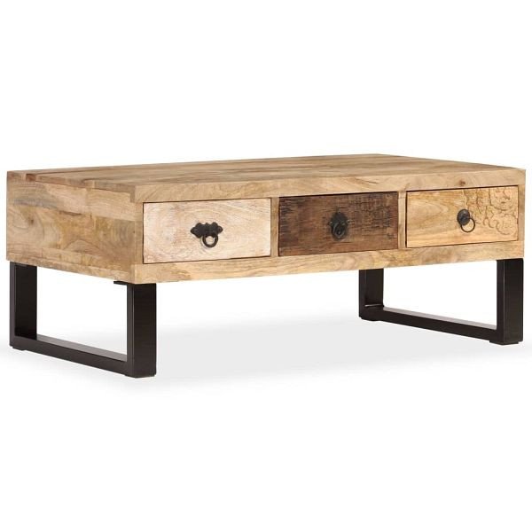 vidaXL Couchtisch mit 3 Schubladen Massivholz Mango 90x50x35 cm, 244942