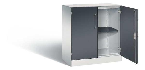 C+P Sideboard mit Flügeltüren Asisto, H915xB800xT435mm, Farbe: Lichtgrau / Schwarzgrau, Bügelgriff, 2 OH, 141053-000 S10189