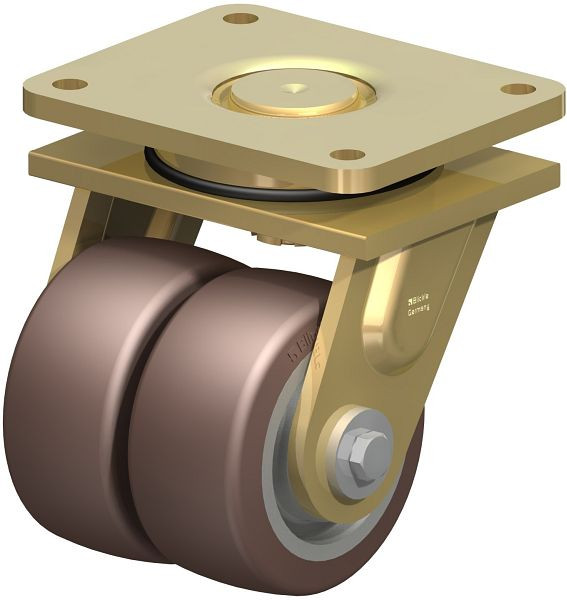 Blickle LSD-GB 128K Stahlgeschweißte Schwerlast-Doppel-Lenkrolle, schwere Drehkranz-Ausführung, Blickle Besthane®, Braun, 755017