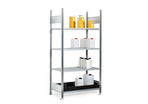 DENIOS Gefahrstoffregal GKG 1040-V pro, verzinkt Gitterroste, 1060 x 437 x 2000, Grundfeld, 273902