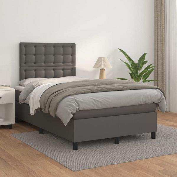 vidaXL Boxspringbett mit Matratze Grau 120x200 cm Kunstleder, 3142837