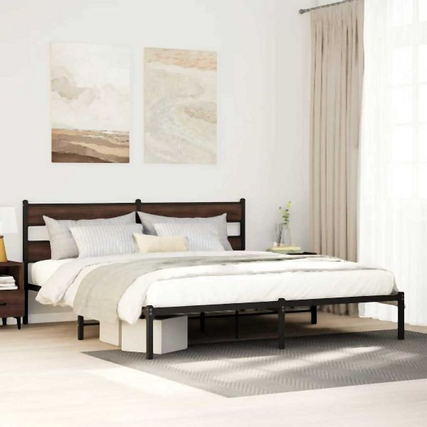 vidaXL Bettgestell ohne Matratze mit Kopfteil Braun Eiche 180x200 cm, 4017155