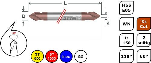 SPPW Duo-Mag HSS-E05+X5Cut 60° WN L: 150 - Ø8,0x2,5, 1246270800