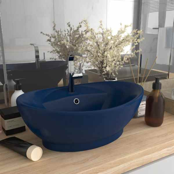 vidaXL Luxus-Waschbecken Überlauf Matt Dunkelblau 58,5x39cm Keramik, 146935
