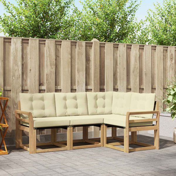 vidaXL Outdoor-Sofagarnitur mit Kissen 4-teilig Weiß und Creme, 3389428