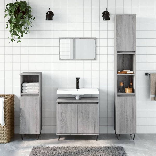 vidaXL 3-teilig Badmöbel-Set Grau Sonoma Holzwerkstoff, 3187795