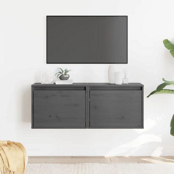 vidaXL Wandschränke 2 Stk. Grau 45x30x35 cm Massivholz Kiefer, 813440