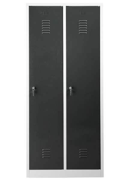 Gürkan Garderobenschrank, 50 x 80 x 180 cm, Lichtgrau, Anthrazit, EU Zylinderschloss, Hutboden & Kleiderhaken, WRC/2.1880, 111861