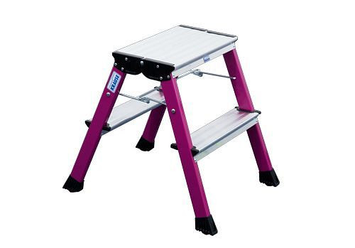 DENIOS Doppel-Klapptritt aus Aluminium, mit "Stopp-Automatik" und 2 x 2 Stufen, pink, 257457