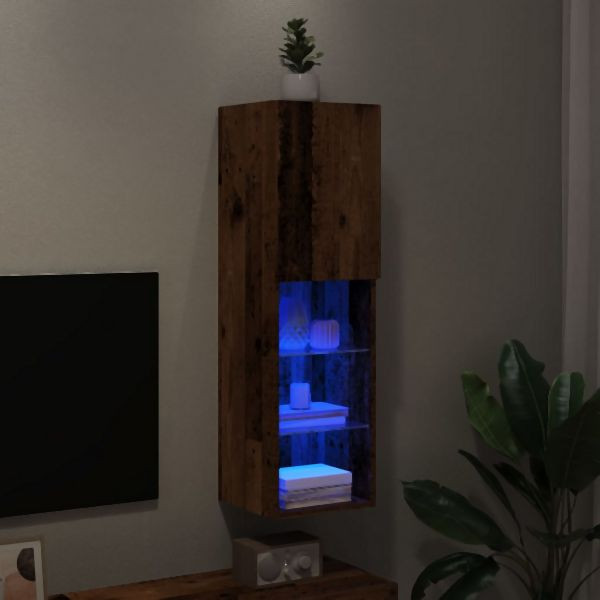 vidaXL TV-Schrank mit LED-Leuchten Altholz-Optik 30,5x30x102 cm, 857676