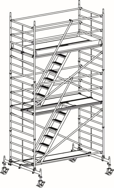 HYMER Treppen-Fahrgerüst mit Fahrtraverse, Bühnenlänge 2,95 m, Rahmenteilbreite 1,50 m, Reichhöhe 6,60 m, 827306