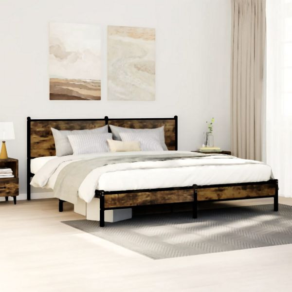 vidaXL Metallbett ohne Matratze Räuchereiche 160x200 cm, 4007817