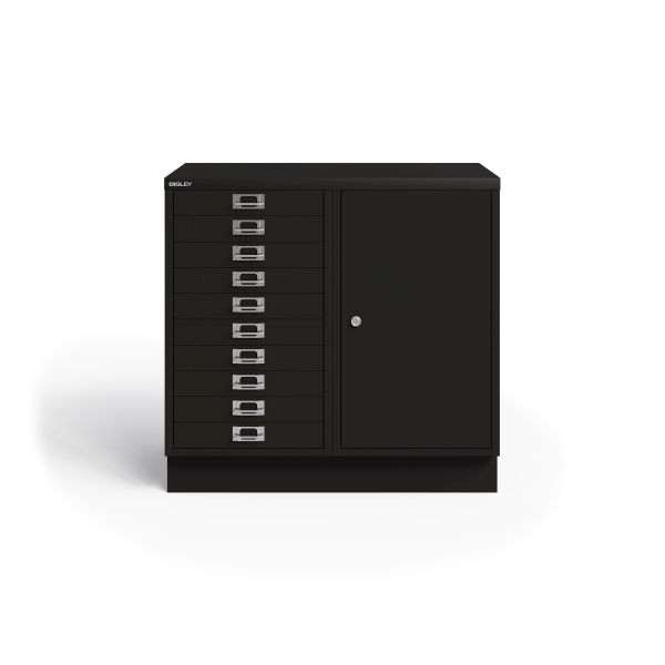 Bisley MultiDrawer, Kombinationsschrank, abschließbare Flügeltüre und 10 Schubladen, Farbe schwarz, LKOM633
