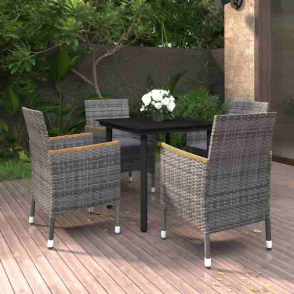 vidaXL 5-tlg. Garten-Essgruppe mit Auflagen Poly Rattan und Glas, 3099776