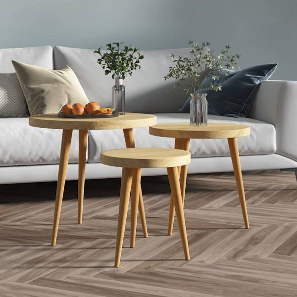 vidaXL 3-teilig Beistelltisch-Set Hellbraun MDF und Eisen, 286093