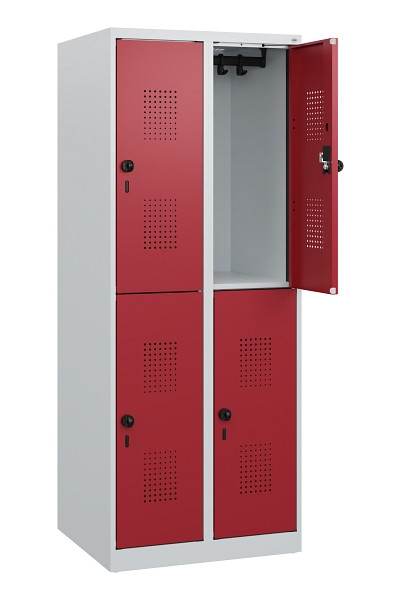 C+P Doppelstöckiger Spind Evolo PLUS, 4 Fächer, 1530x600x500mm, 7035/3003, Drehriegel, 0493005-20 S10004