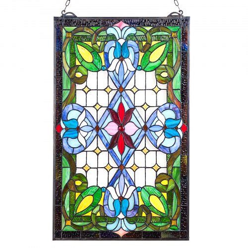 VEVOR Buntglasfensterpaneel (731 x 433 mm) mit Kette, Tiffany-Stil, traditionelles rechteckiges Fensterdekor für Küche & Kirchen, ZXFXCSBLBZXFFOWZR001V0