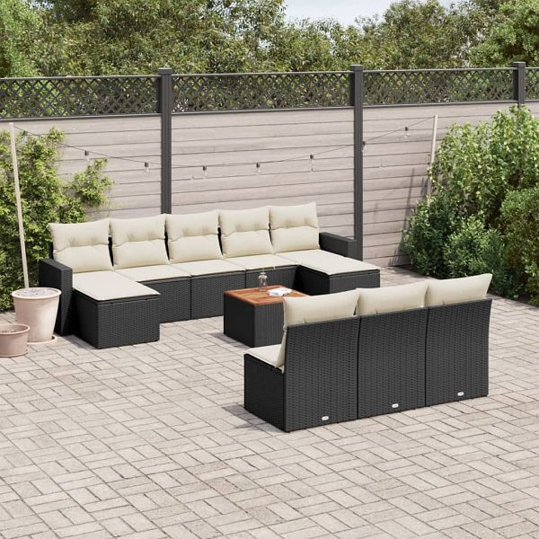 vidaXL 11-teilig Garten-Sofagarnitur mit Kissen Schwarz Poly Rattan, 3256658