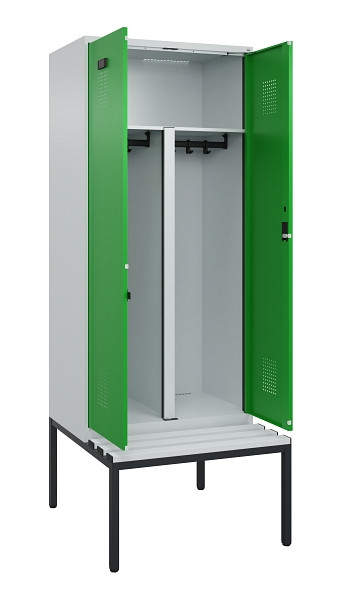 C+P PSA Doppel-Spind Evolo PLUS, Bank, 2 Abteile, 2120x800x815mm, 7035/6037, Zylinderschloss, Sitzfläche Kunststoff, Sitzbank, 0490527-22P S10092