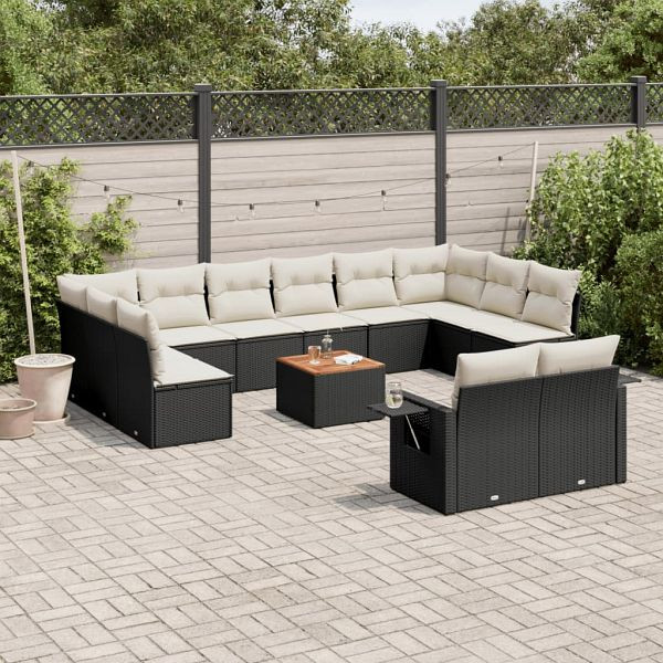 vidaXL 13-teilig Garten-Sofagarnitur mit Kissen Schwarz Poly Rattan, 3224796