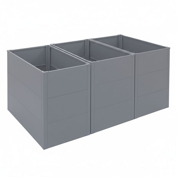 Mendler 3er-Set Hochbeet HWC-P64, Metallhochbeet Gemüse-/Pflanzbeet Blumenkasten Pflanzkübel Stahl 77x150x100cm, grau, 3x119461