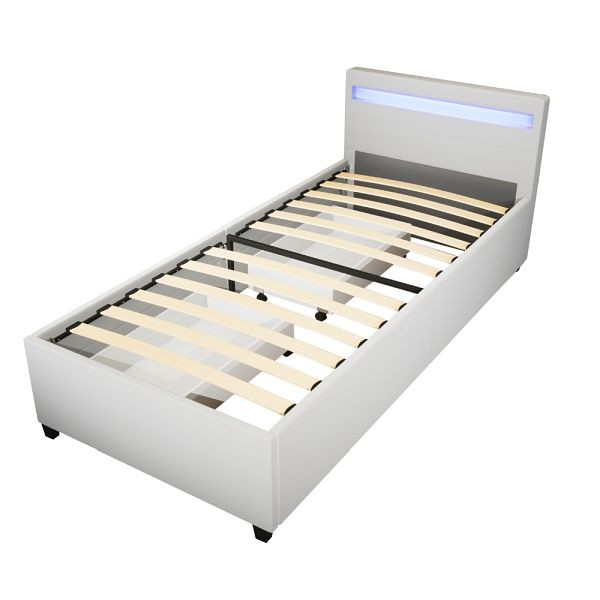 HOME DELUXE LED Bett NUBE mit Schubladen und Matratze - 90 x 200 cm weiß, 51095