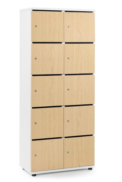Deskin Schließfachschrank OFFICE-LINE mit 10 Fächern, Buchedekor, 800 x 420 x 1890 mm, mit Posteinwurf, 10 Abteile, Korpus: Weiß, 290109