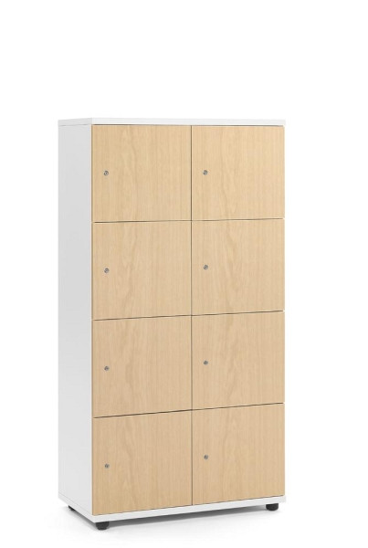 Deskin Schließfachschrank OFFICE-LINE, 8 Fächer, Dekor Korpus Weiß, Türen Buche, H 1530 x B 800 x T 420 mm, Zylinderschlösser, ohne Posteinwurf, 289949