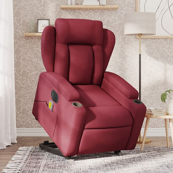 vidaXL Elektrischer Massagesessel mit Aufstehhilfe Weinrot Stoff, 3204521