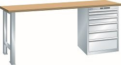 LISTA Werkbank 27x36E (BxTxH) 1500x750x890mm Multiplex AUTO Lock, Lichtgrau, 6 Schubladen, Fronthöhe: 50 - 200mm, 78.932.020.A
