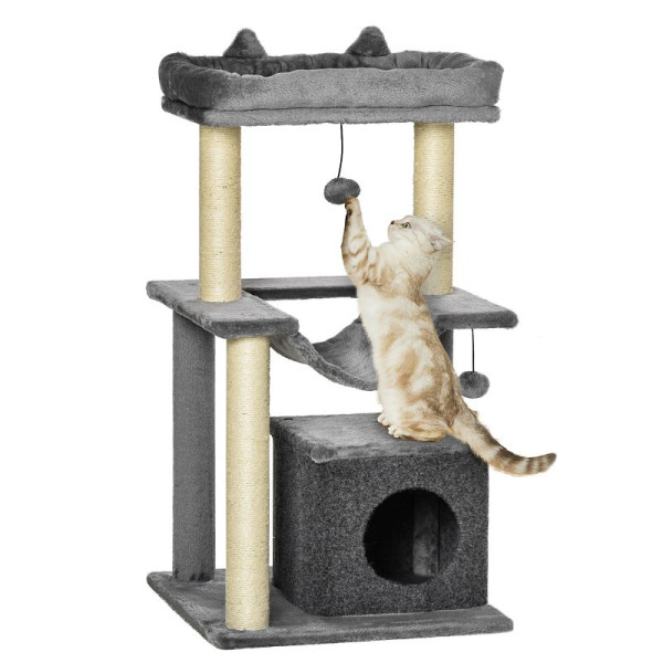 PawHut Katzenbaum 90 cm Kratzbaum mit Hängematte Katzenhöhe Plattformen, D30-491