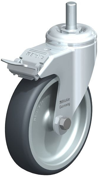 Blickle LKRA-TPA 126G-FI-GS12 Apparate-Lenkrolle mit Gewindestift & Feststeller, Thermoplastisches Gummi-Elastomer, Grau, 614081