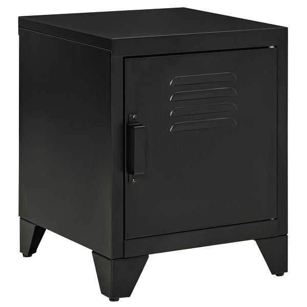 HOMCOM Nachttisch, Beistelltisch mit verstellbarem Regal, Tür, Nachtschrank für Schlafzimmer, Wohnzimmer, Metall, Schwarz, 50 x 40 x 47,5 cm, 831-429BK
