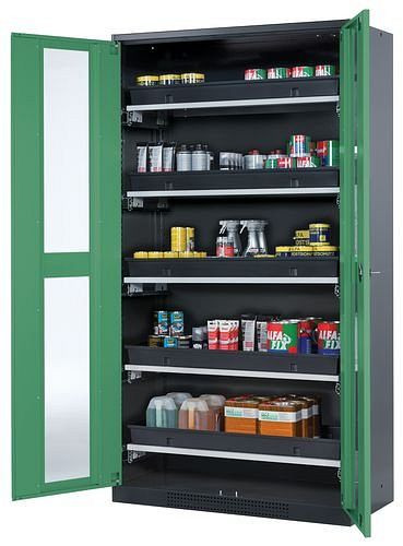 asecos Chemikalienschrank Systema-T CS-105G, Korpus anthrazit, Flügeltüren grün, 5 Tablarauszüge, 208986