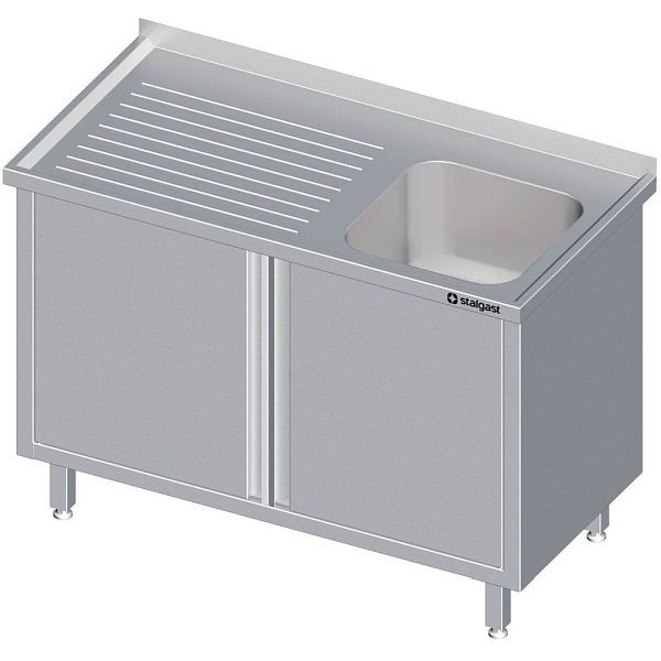 Stalgast Spülschrank mit Flügeltüren, mit einem Becken rechts, 1900x700x850 mm, mit Aufkantung, verschweißt, VSK19720RA