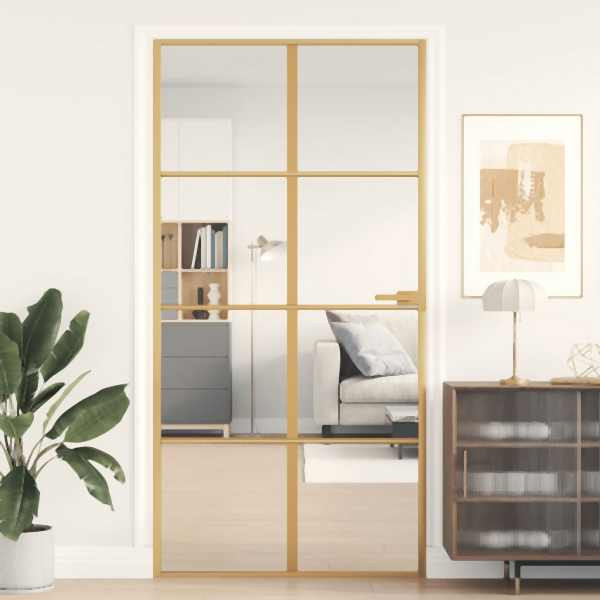 vidaXL Innentür Schlank Golden 102,5x201,5 cm Hartglas und Aluminium, 155143