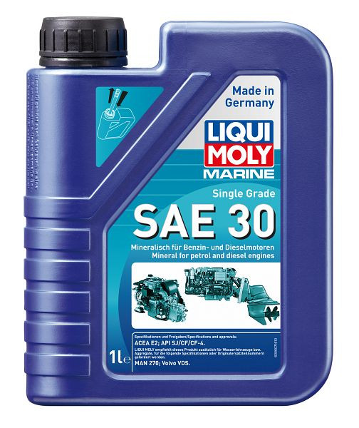 LIQUI MOLY Motoröl Marine Single Grade SAE 30, Kanister Kunststoff, VE: 1 Liter, 25065