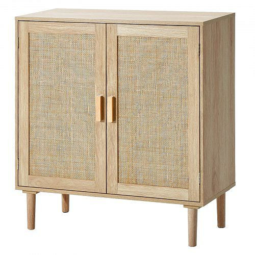 VEVOR Rattanschrank mit 2 magnetischen Türen & verstellbaren Regalen, Sideboard-Buffetschrank für Flur, Wohnzimmer, Küche, TBZSJLM315INVYPNWV0
