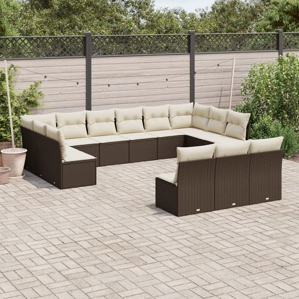 vidaXL 13-teilig Garten-Sofagarnitur mit Kissen Braun Poly Rattan, 3250232
