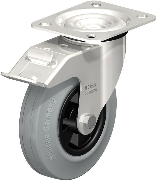 Blickle LEX-VPP 125XR-FI-SG Edelstahl-Lenkrolle mit Anschraubplatte & Feststeller, Vollgummi, Grau, 281055