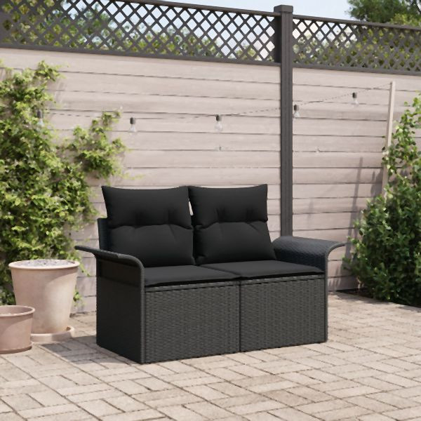 vidaXL 2-Sitzer Garten Sofa mit Stauraum und Kissen Schwarzes Poly Rattan, 42006711