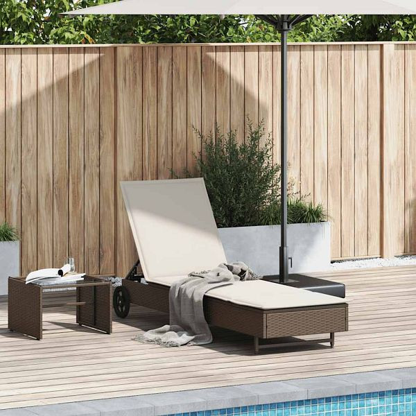 vidaXL Sonnenliege mit Rollen und Auflage Braun Poly Rattan, 4104034