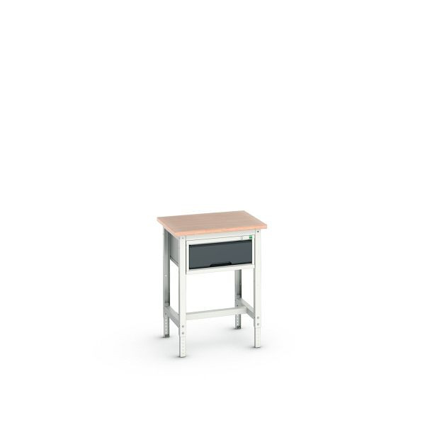 bott verso Werkbank (Multiplex-Platte) mit Querstrebenset und 1 Schublade, BxTxH: 700 x 600 x 780 - 930 mm, Lichtgrau / Anthrazitgrau, 16921600.19