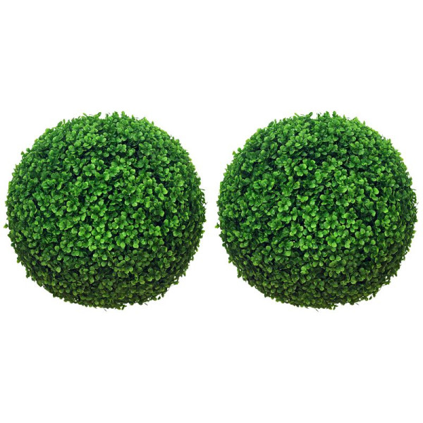 HOMCOM 2er-Set Buchsbaumkugel, Künstliche Pflanzen, Zimmerpflanze mit UV-Schutz, Deko-Pflanze, für Indoor, Outdoor, Grün, 830-790V00GN