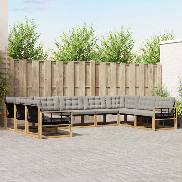 vidaXL Outdoor-Sofagarnitur mit Kissen 9-teilig Weiß und Hellgrau, 3389073