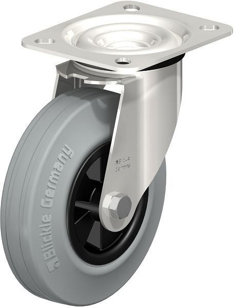 Blickle LEX-VPP 125G-SG Edelstahl-Lenkrolle mit Anschraubplatte, Vollgummi, Grau, 281840