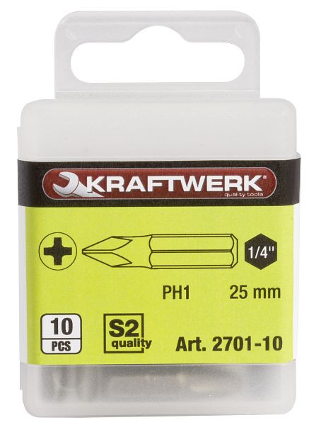 Kraftwerk 1/4" Kreuzschlitz-Bit für Phillips-Schrauben 25 mm Nr. 1, VE: 10 Stück, 2701-10
