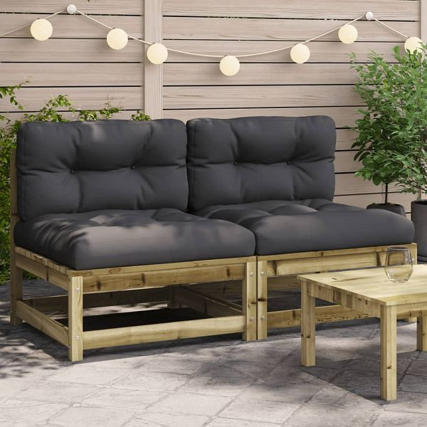 vidaXL Gartensofas ohne Armlehnen mit Kissen 2 Stück Kiefernholz, 838092